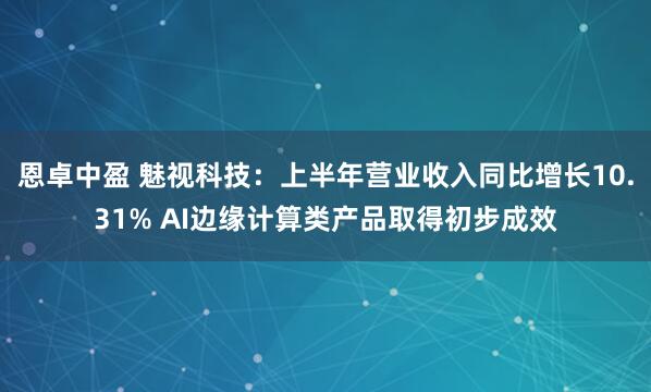 恩卓中盈 魅视科技：上半年营业收入同比增长10.31% AI边缘计算类产品取得初步成效
